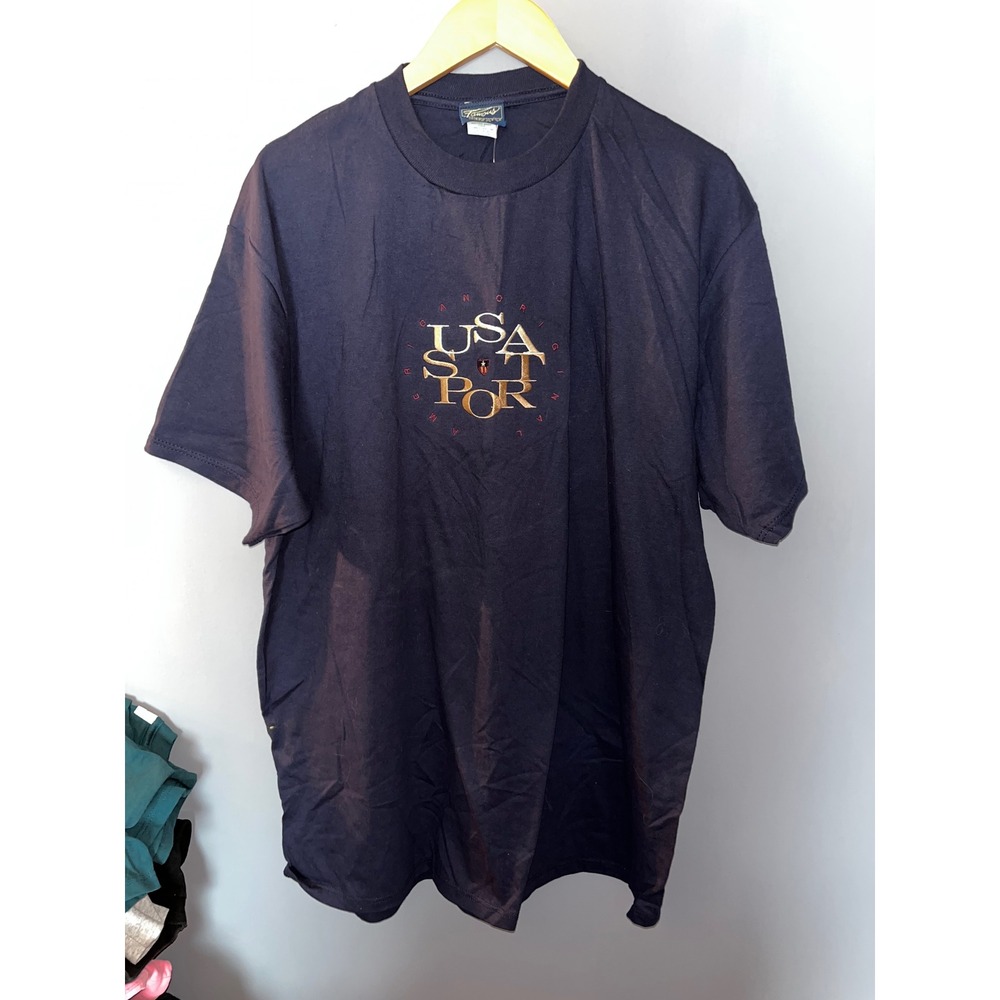 USA SPORT Navy Blue‎ Embroidered Graphic T-Shirt Mens Size XL Vintage